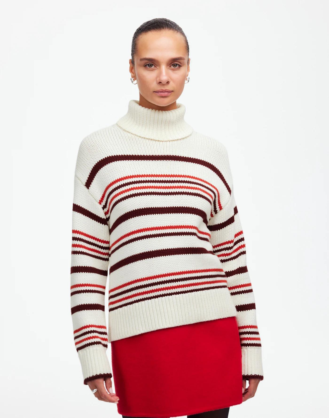 Ribbed Cotton Turtleneck Sweater in Stripe Product Image