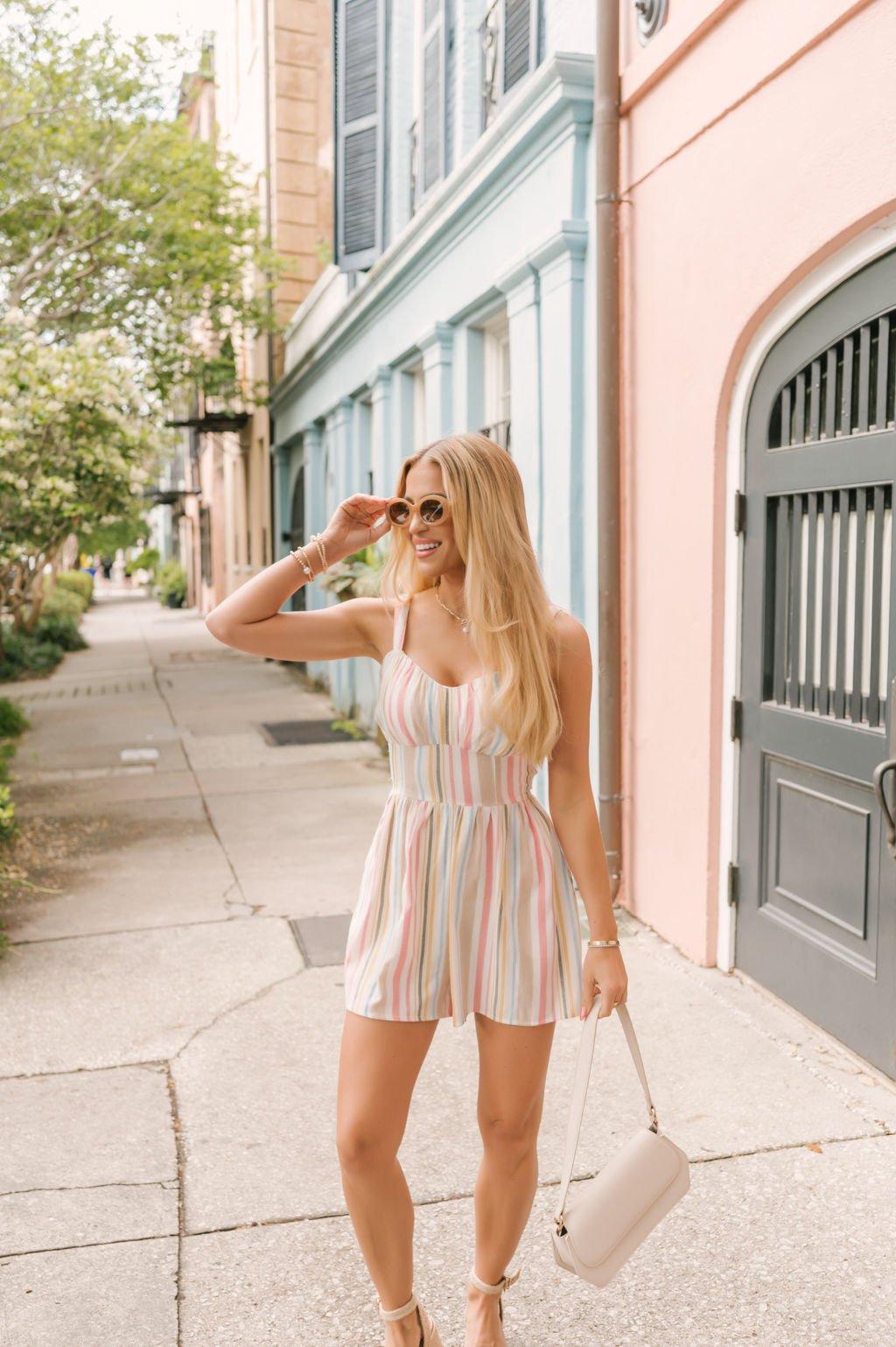 Pink Sweetheart Striped Romper - FINAL SALE Product Image