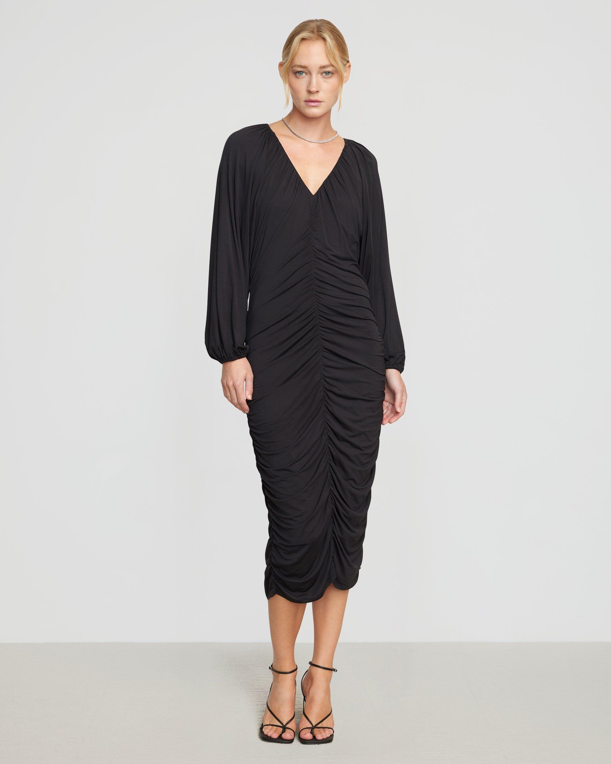 Laini V-Neck Drape Midi Dress Product Image