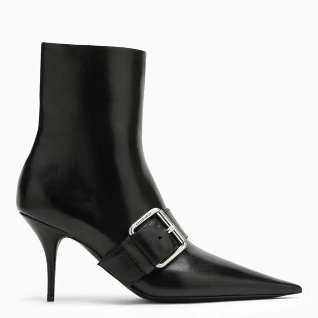 BALENCIAGA Knife Buckle-detailed Leather Ankle Boots In Black Product Image