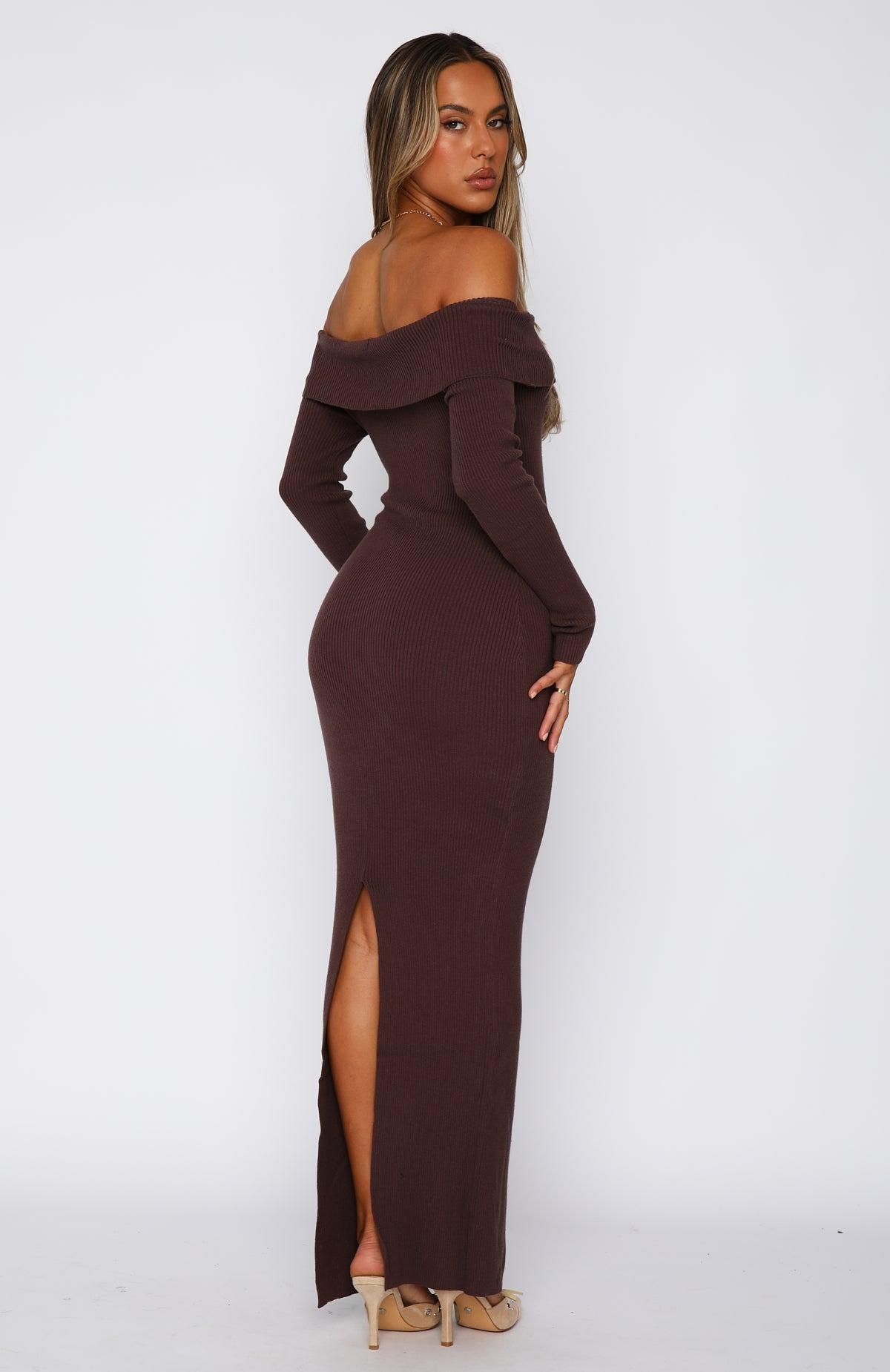 Don't Call Me Anymore Long Sleeve Maxi Dress Chocolate Product Image