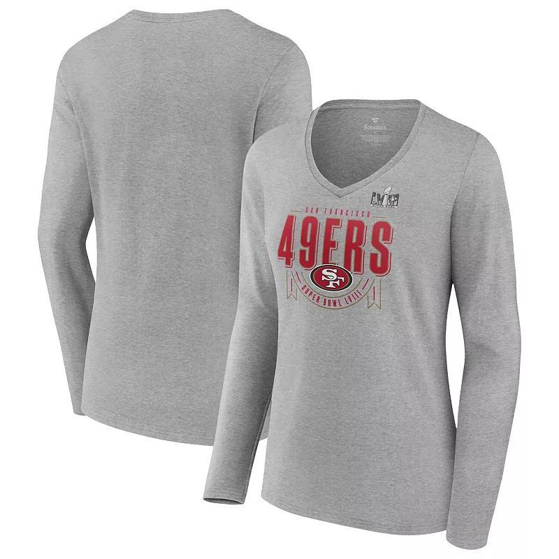 Womens Fanatics Branded Heather Gray San Francisco 49ers Super Bowl LVIII Quick Pass Long Sleeve V-Neck T-Shirt Product Image