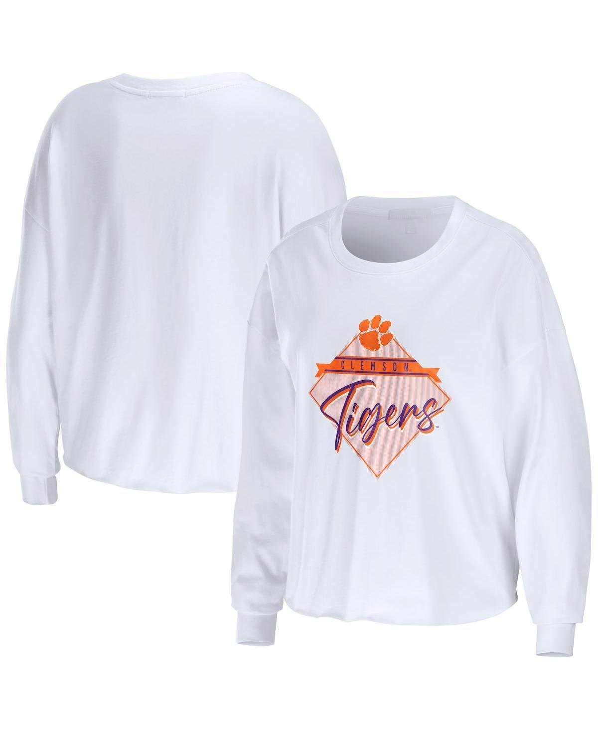 Womens Wear by Erin Andrews White Clemson Tigers Diamond Long Sleeve Cropped T-shirt Product Image