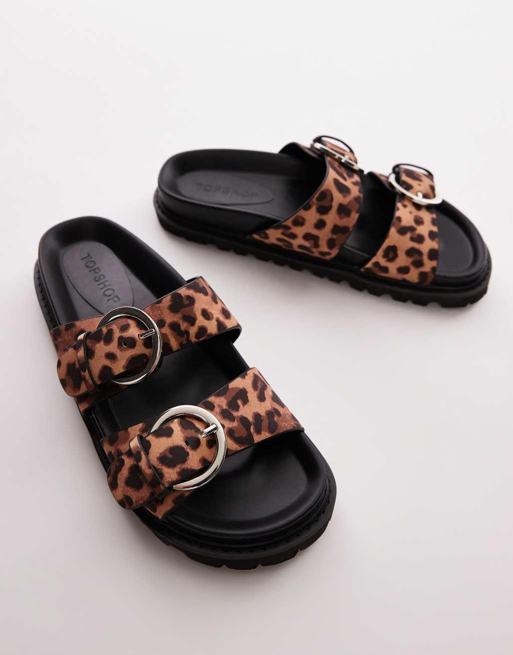 Topshop Jaden sandals with buckle detail in leopard print Product Image