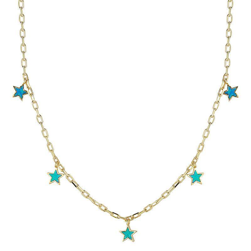 Sunkissed Sterling Simulated Blue Opal Star Charm Necklace, Womens, Gold Product Image