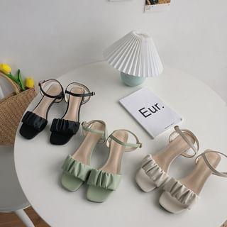 Shirred Ankle Strap Chunky Heel Sandals Product Image