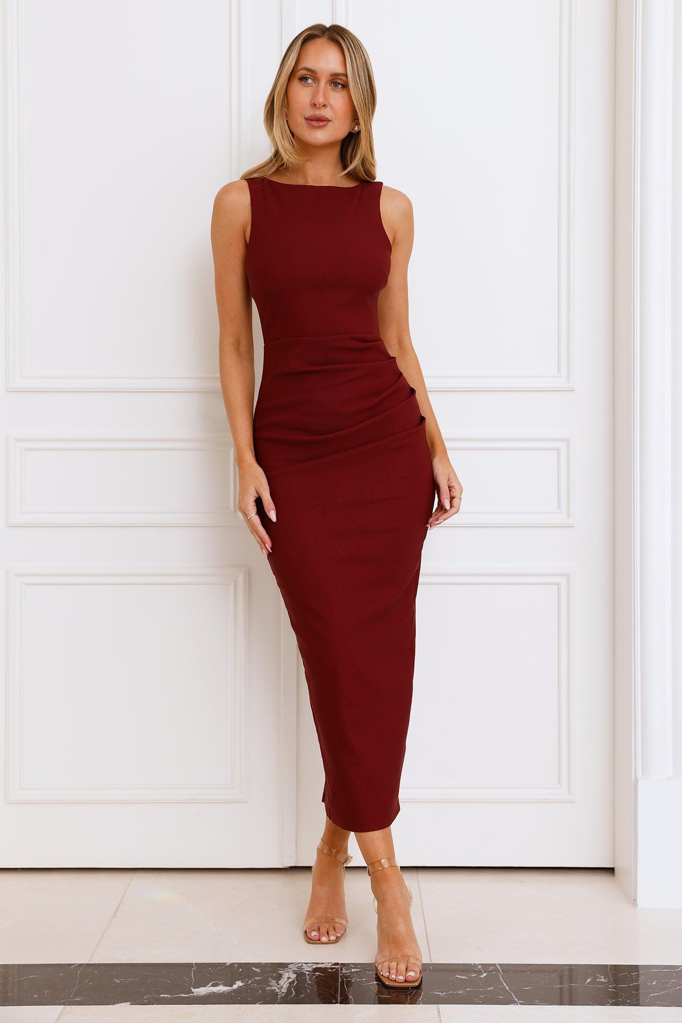 Stylish Boardroom Midi Dress Wine Product Image