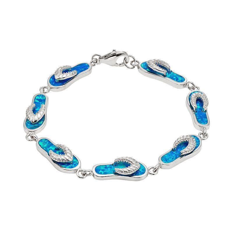 Lab-Created Blue Opal Sterling Silver Flip-Flop Bracelet, Womens Product Image