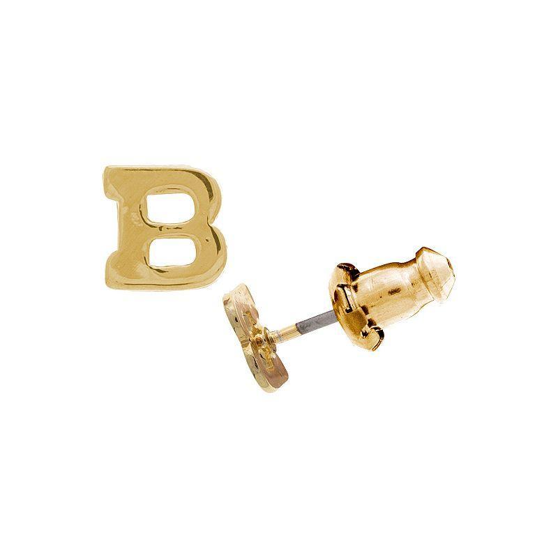 1928 14K Gold Dipped Initial Button Earrings, Womens, Yellow Product Image