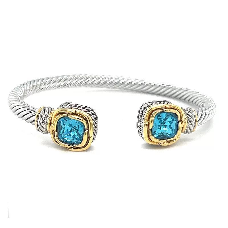 Juvell Two-Tone 18k Gold Plated Blue Topaz Textured Ends Bangle Bracelet, Womens, Two Tone Product Image