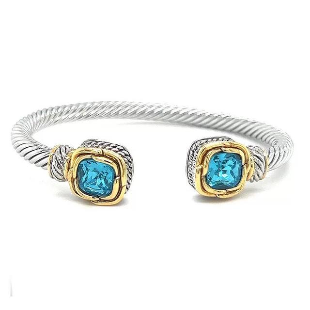 Juvell Two-Tone 18k Gold Plated Blue Topaz Textured Ends Bangle Bracelet, Womens, Multicolor Product Image