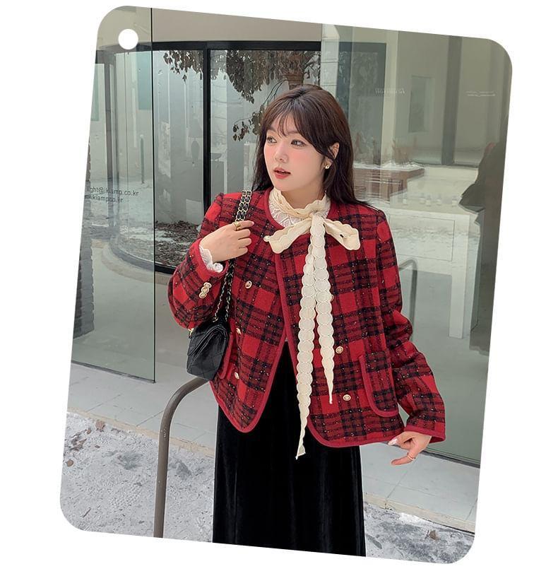 Plus Size Plaid Double-Breasted Jacket Product Image