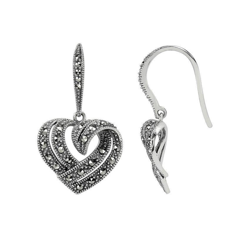 Lavish by TJM Sterling Silver Heart Drop Earrings, Womens, Grey Product Image