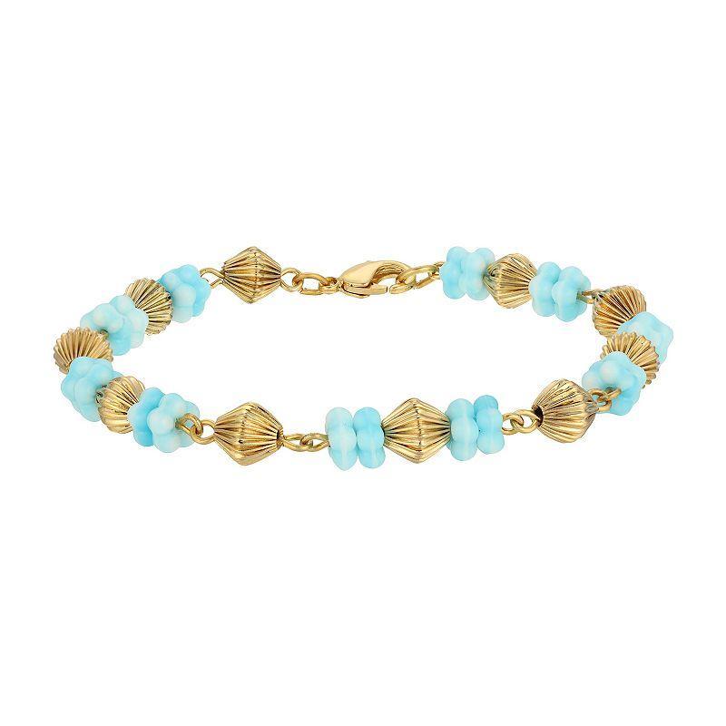 1928 14k Gold Dipped Flower Bead Bracelet, Womens, Blue Product Image