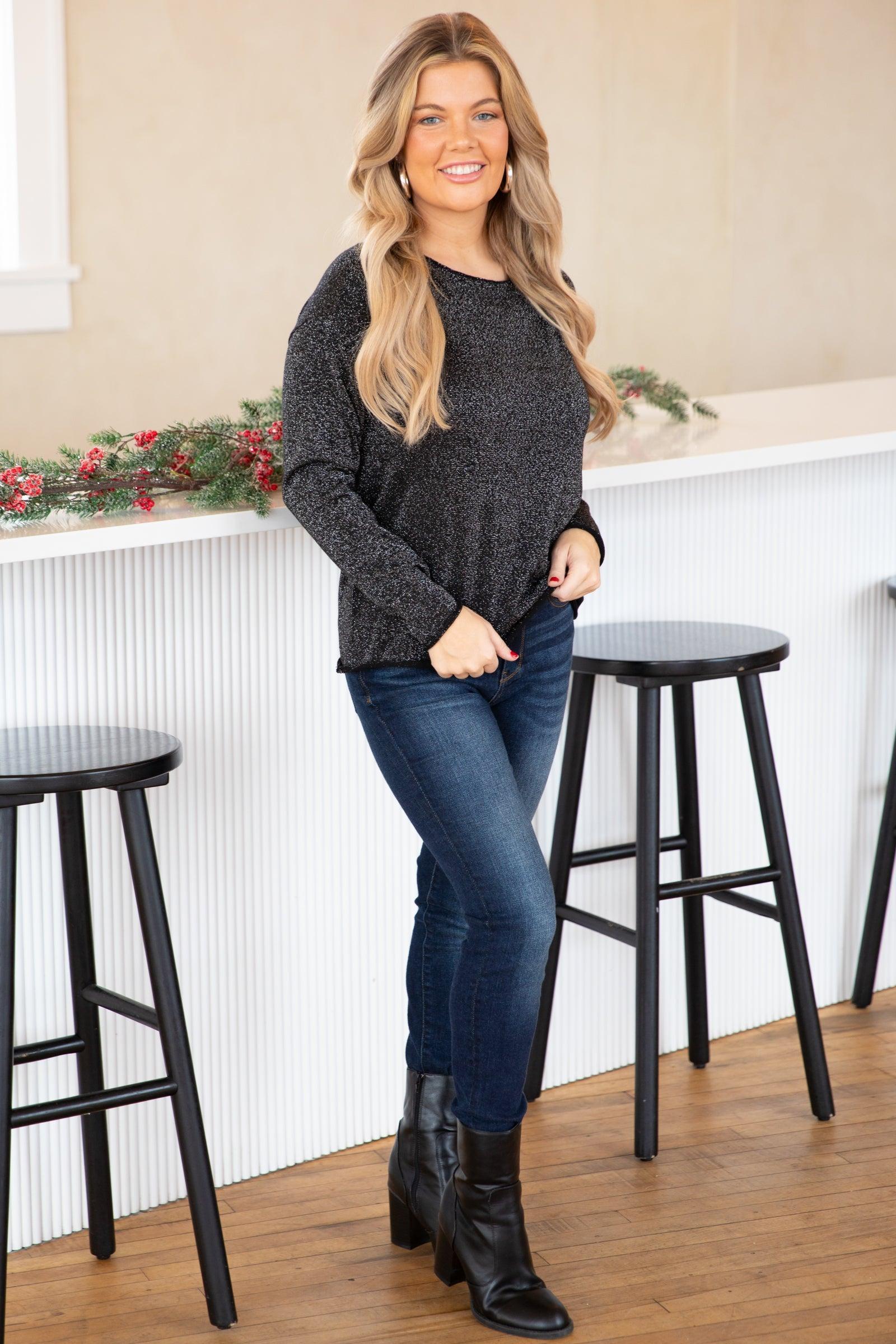 Black Boat Neck Sweater With Lurex Product Image