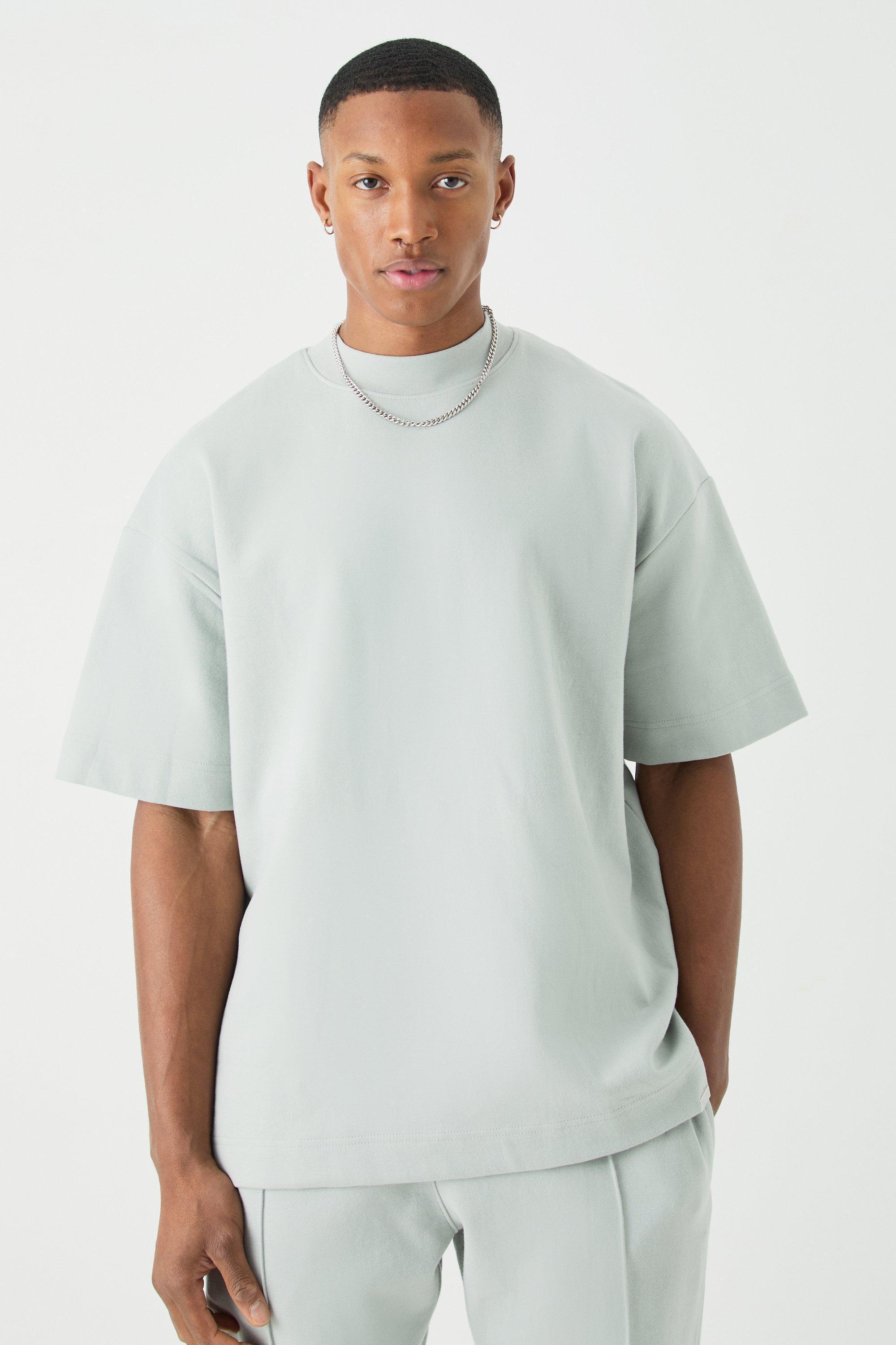 Man Oversized Extended Neck Heavy Interlock T-shirt | boohooMAN USA Product Image