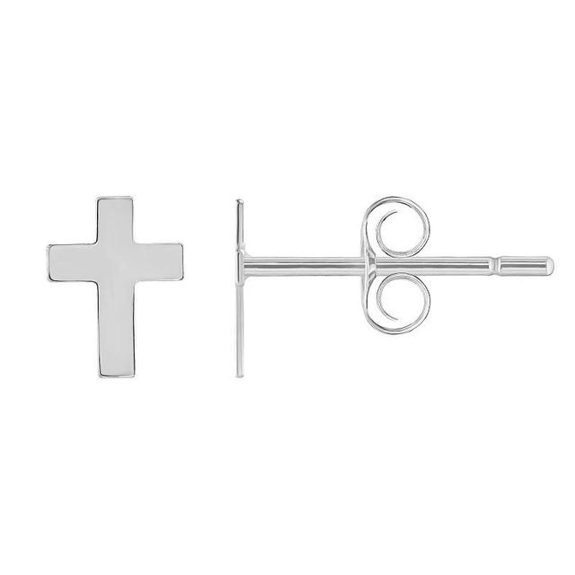 Cross Stud Earrings, Womens, 14k White Gold Product Image