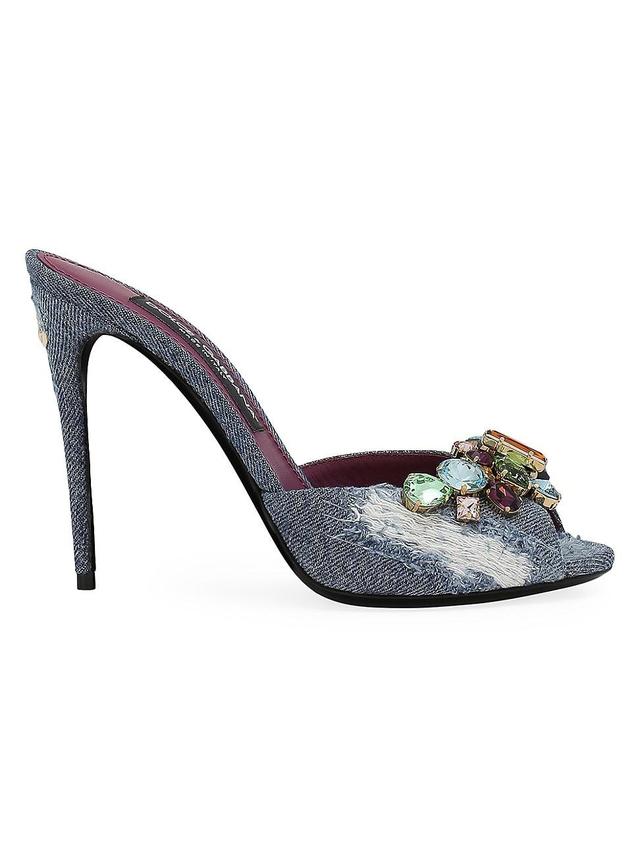 Denim Multicolored Crystal Stiletto Mules Product Image