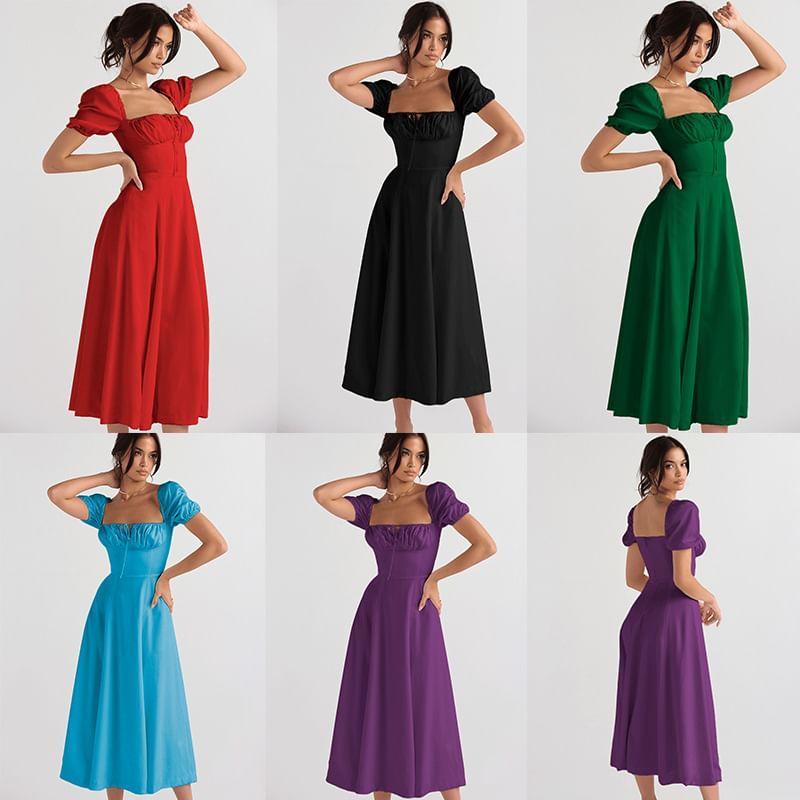 Spaghetti Strap Plain Side-Slit Midi Sundress Product Image