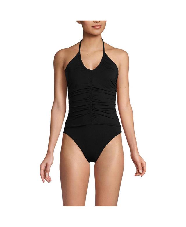 Women's Ruched Multi-Way V-Neck Halter High Leg One Piece Swimsuit Product Image