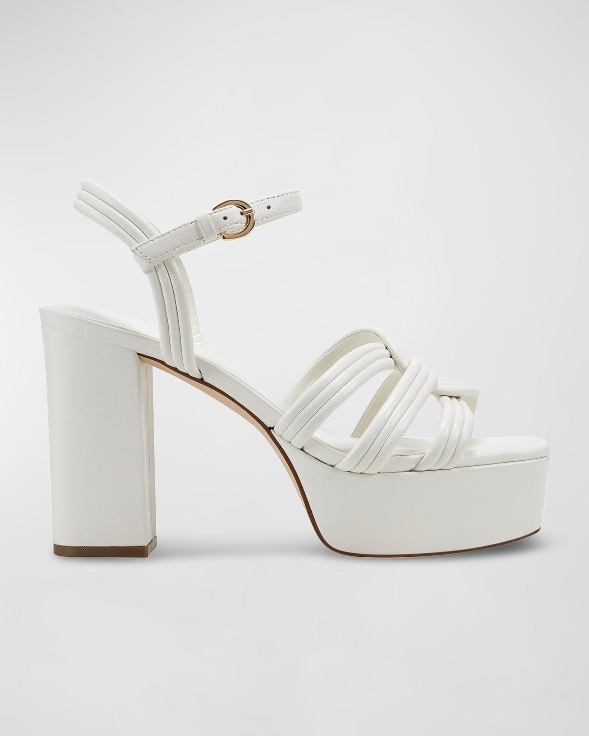 Leather Woven Ankle-Strap Platform Sandals Product Image