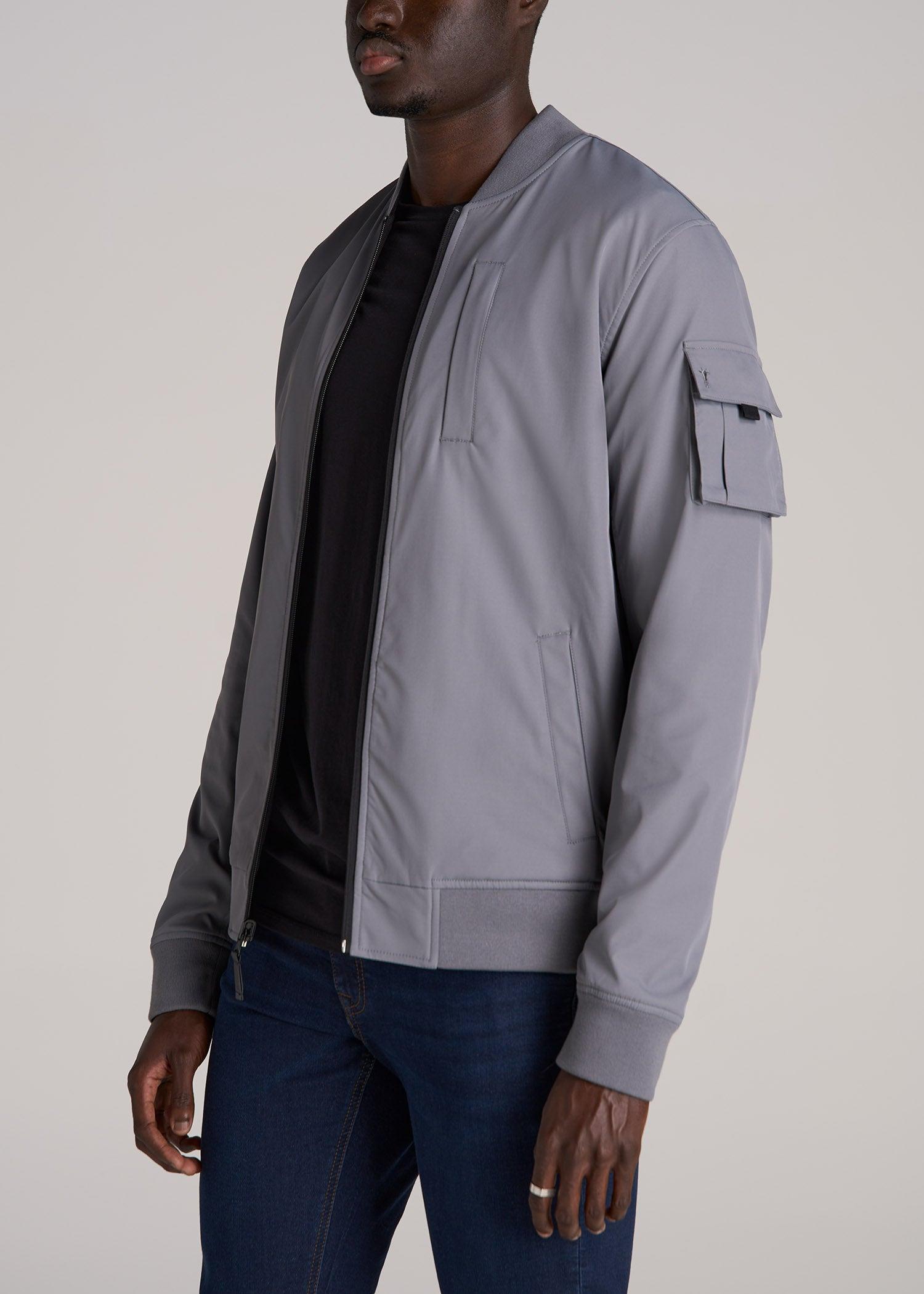 Reversible Men's Tall Bomber Jacket in Fossil Grey and Black Male Product Image