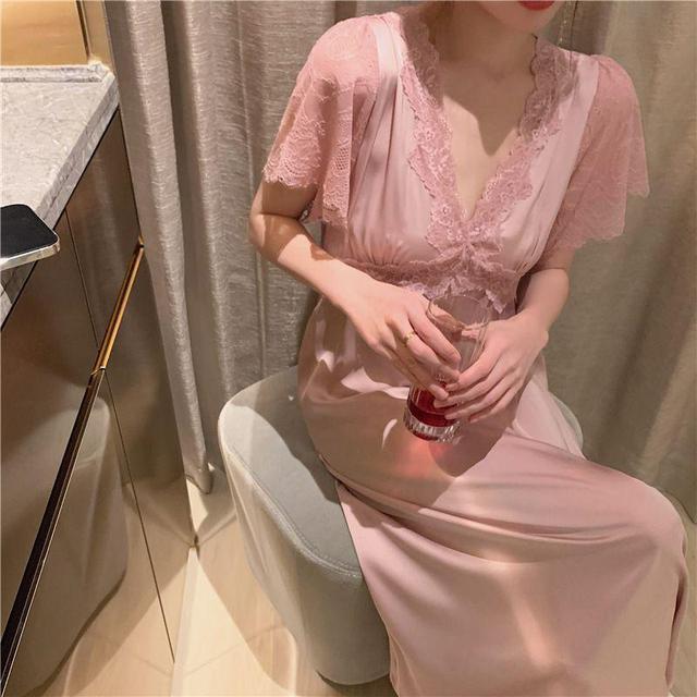 Short-Sleeve Lace-Trim Nightdress Product Image