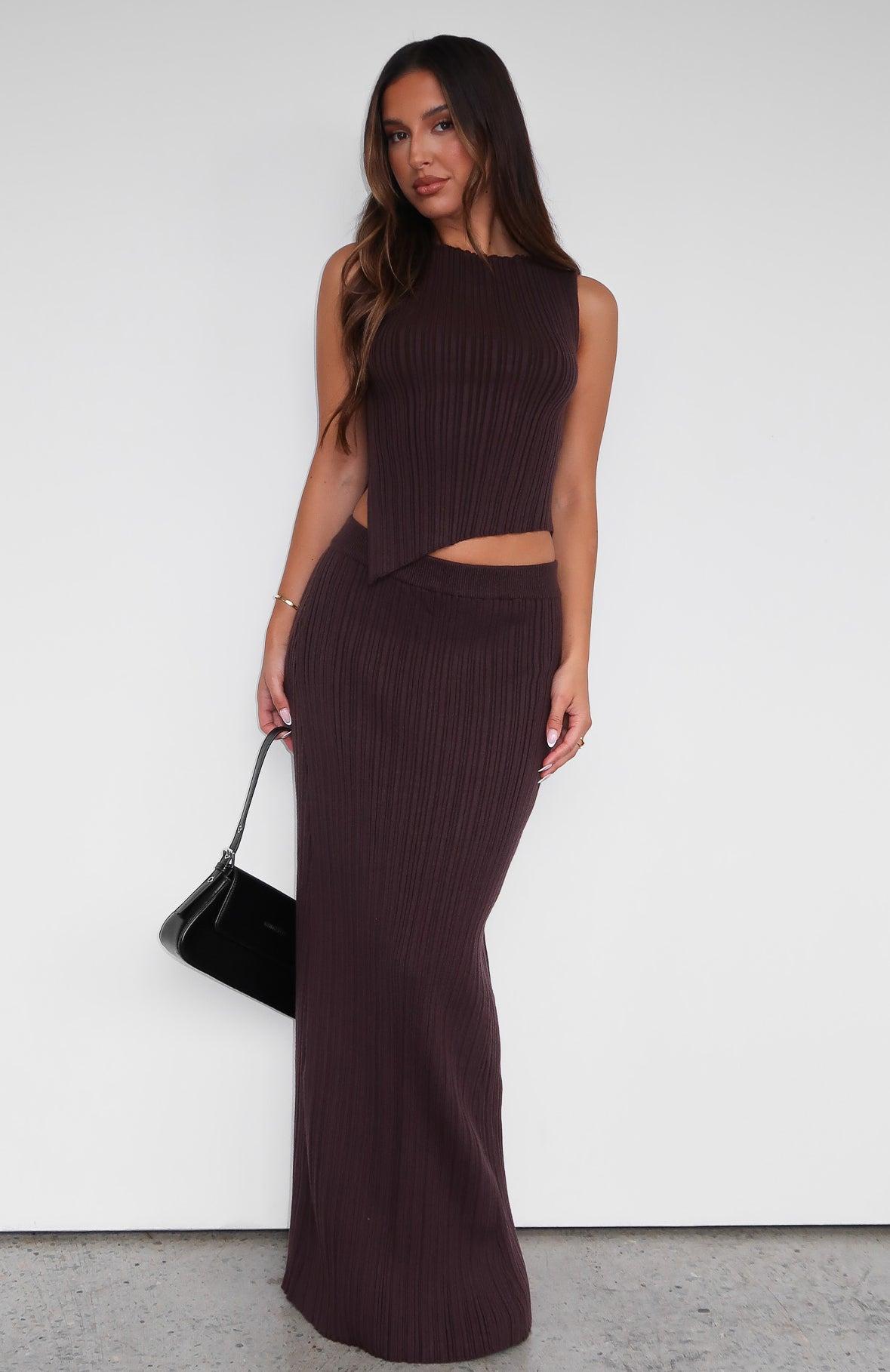 You Stay On My Mind Knit Maxi Skirt Chocolate Product Image