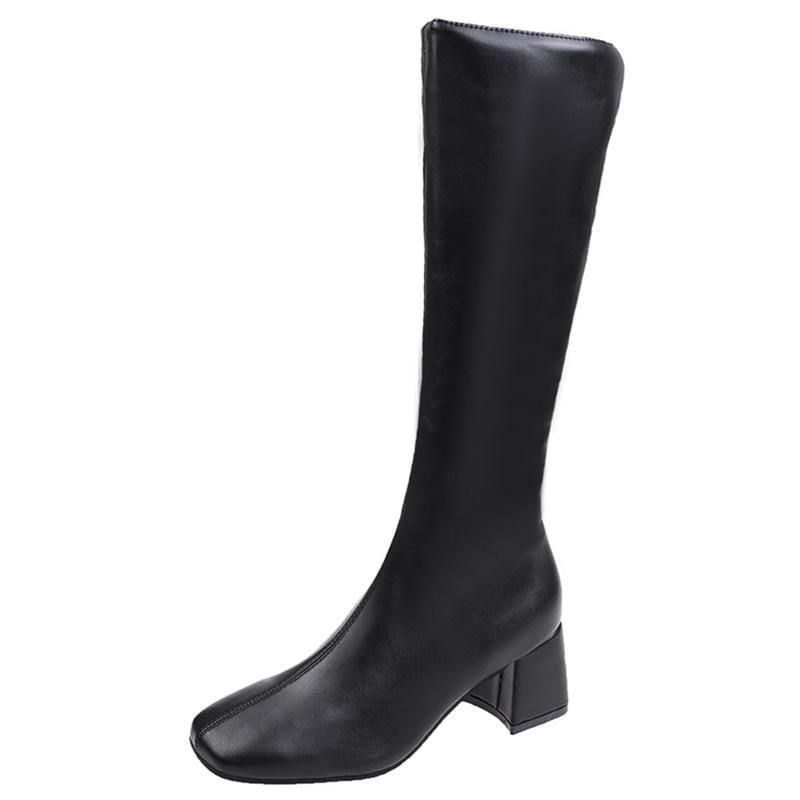 Square Toe Block Heel Knee High Boots Product Image