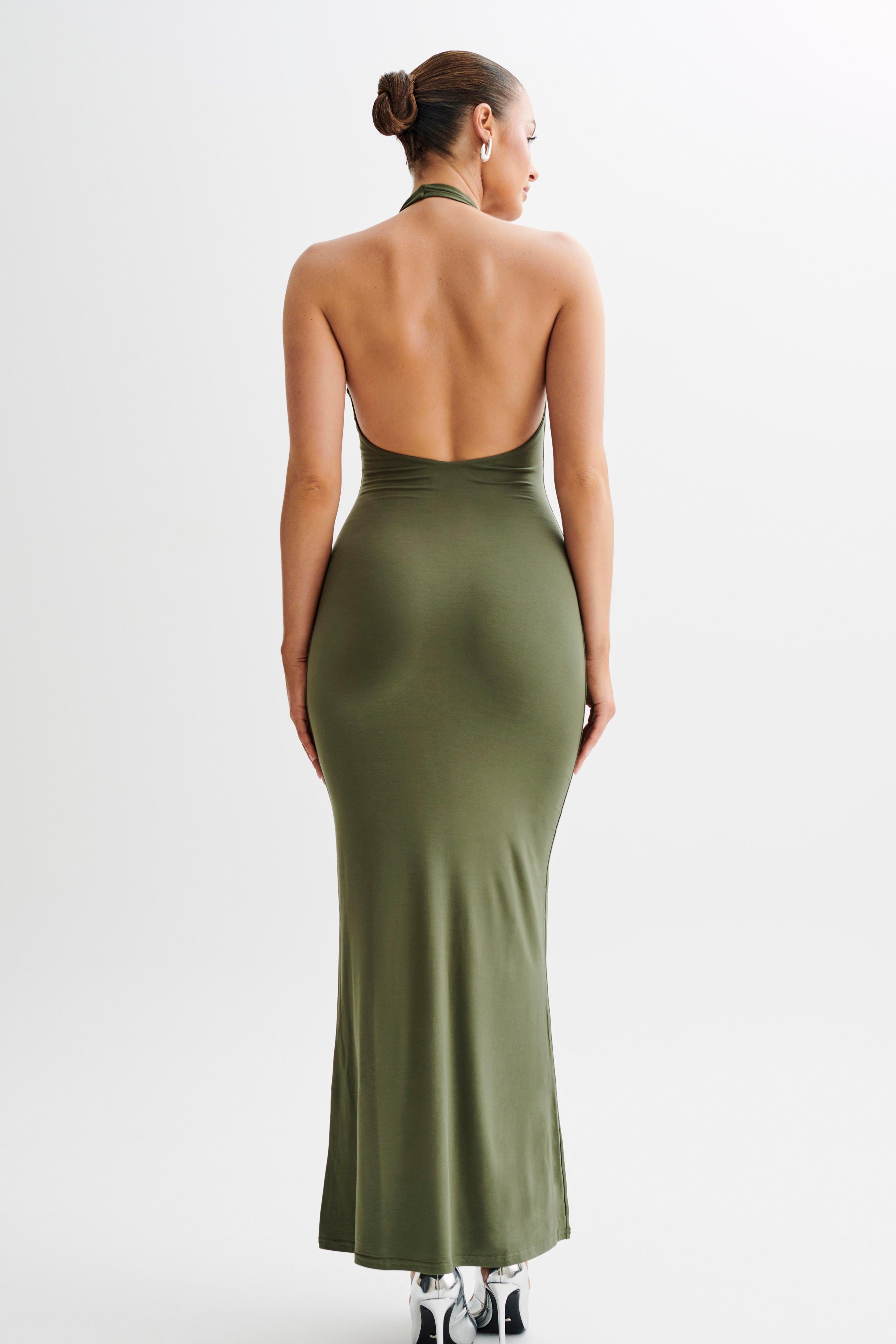 Jessica Modal Halter Maxi Dress - Military Olive Product Image