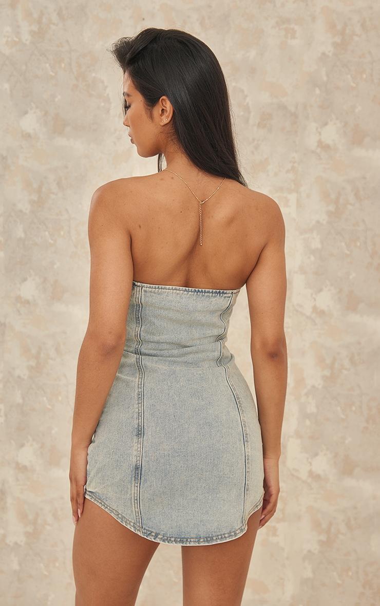 Vintage Wash Curved Hem Button Through Denim Mini Dress Product Image