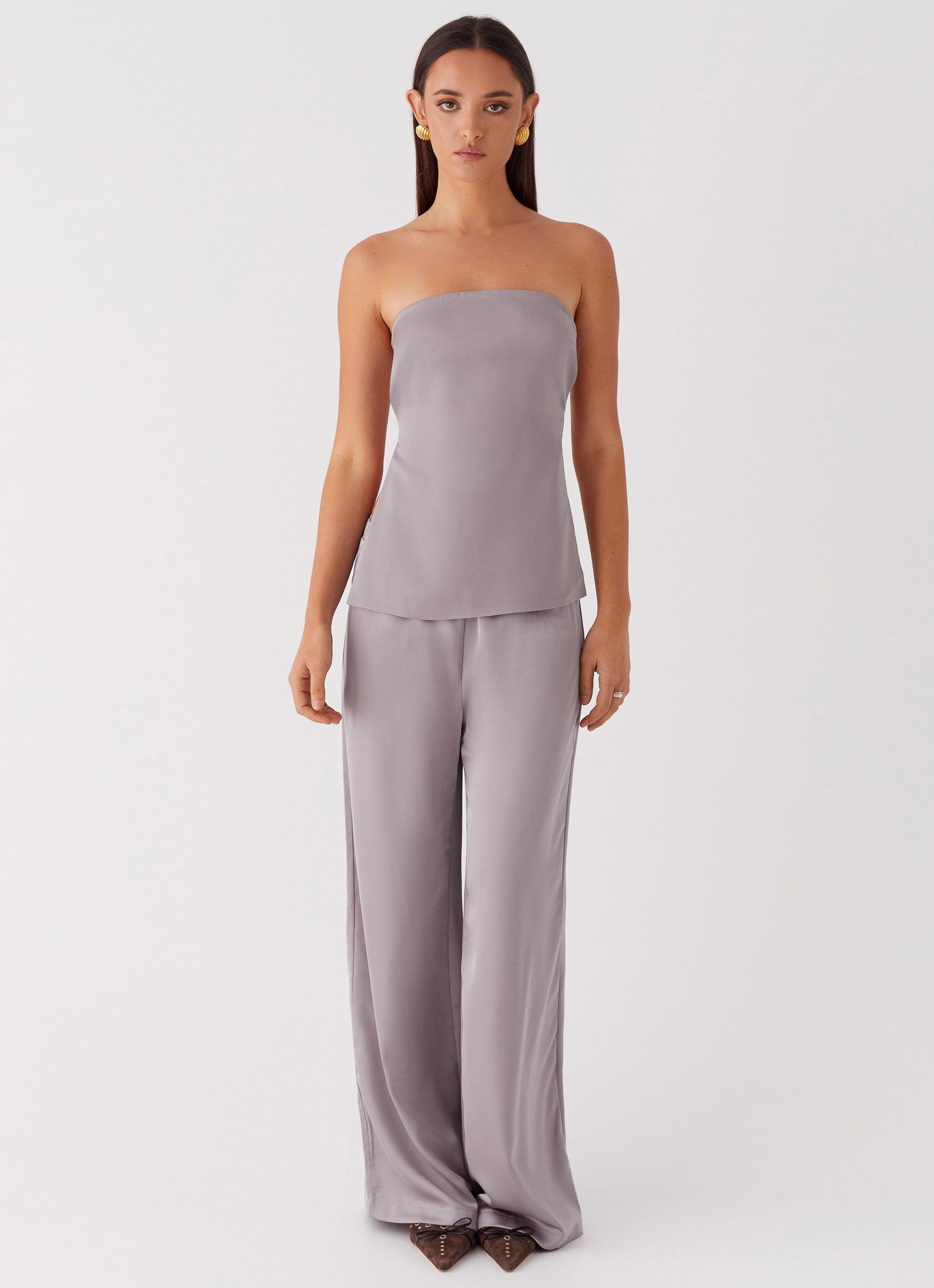 Palm Cove Satin Pants - Grey Product Image