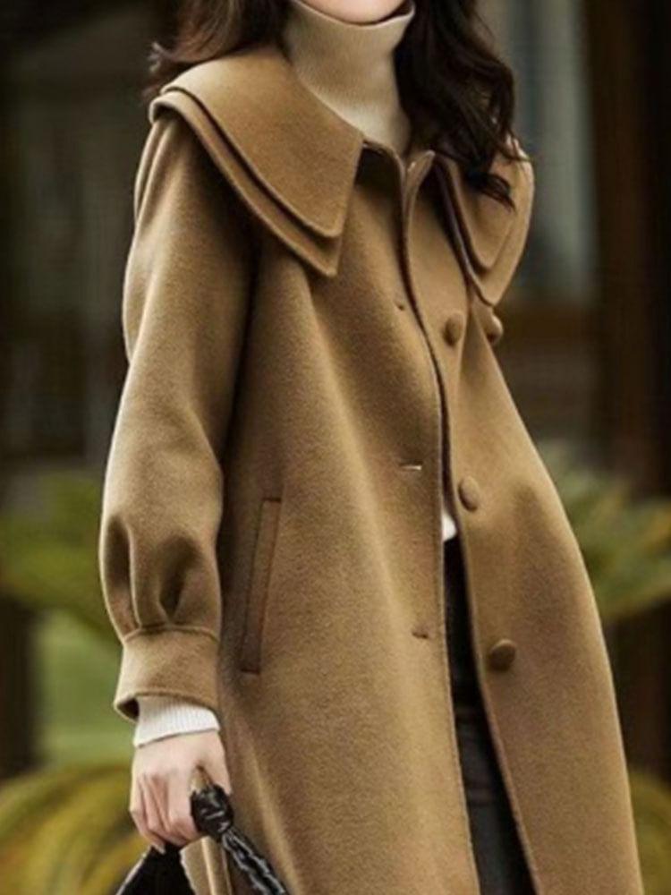 Layered Collar Plain Button Coat Product Image