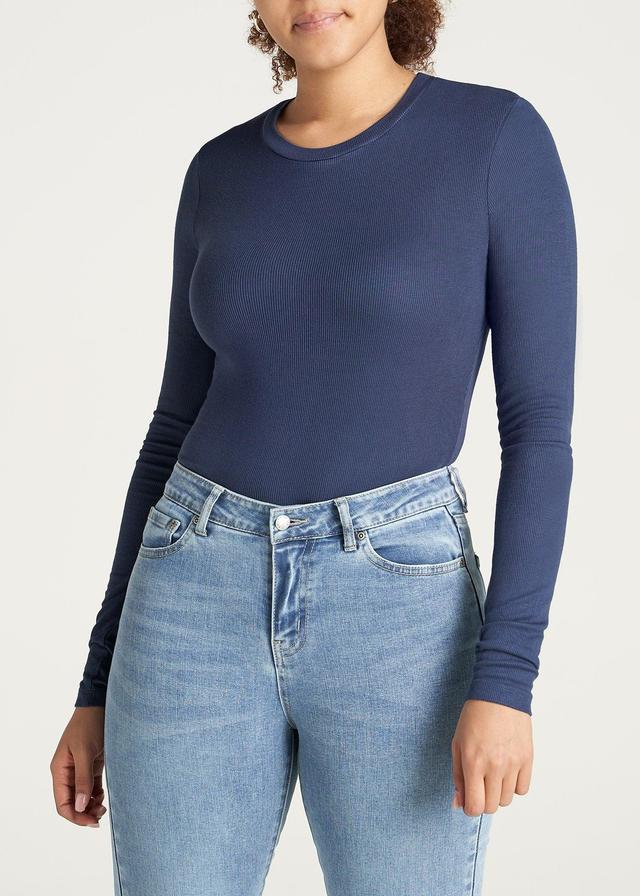 FITTED Ribbed Long Sleeve Tee in Navy - Tall Women's Shirts Product Image