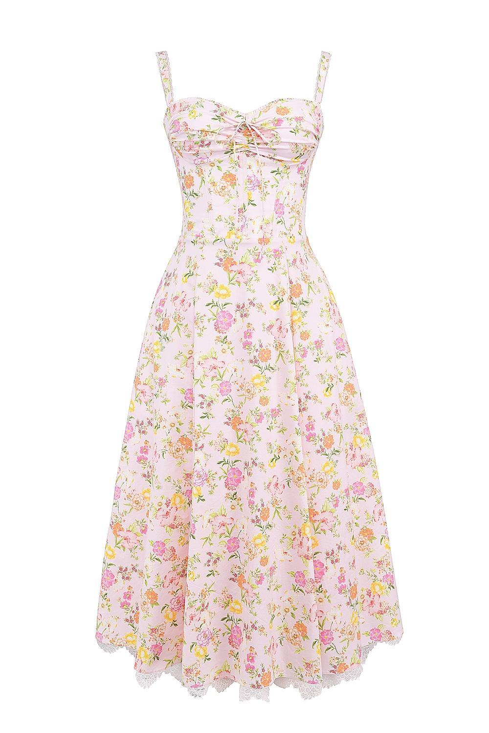 Rosalee Pink Meadow Print Cotton Bustier Sundress Product Image