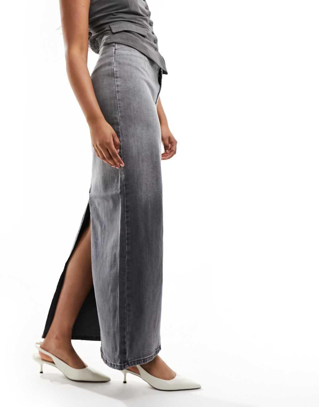 NA-KD x Chloe Monchamp denim midaxi skirt in gray ombre - part of a set product image