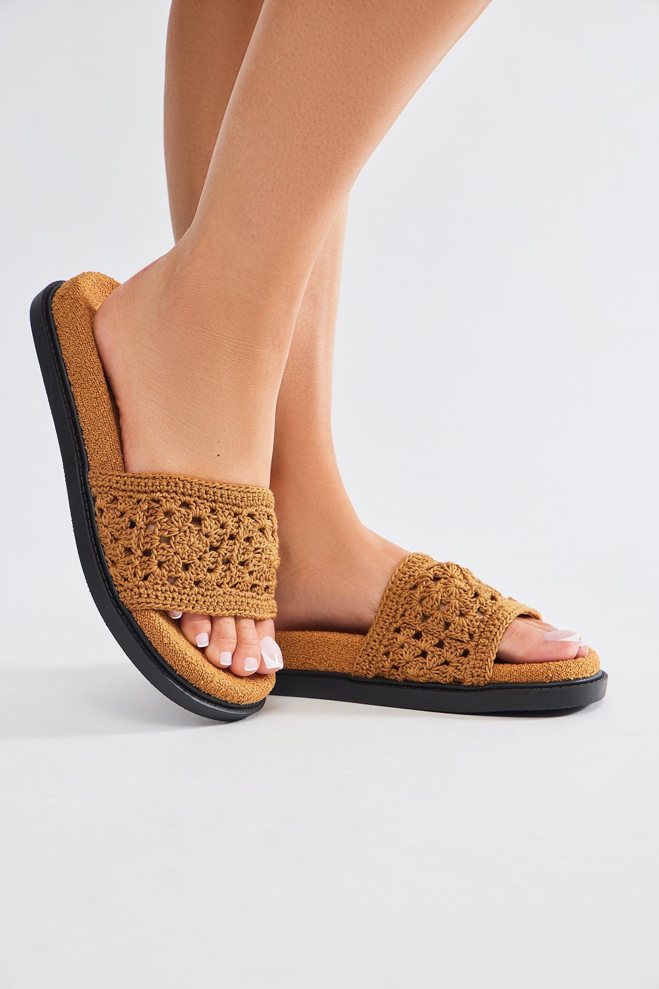 Laid Back Vacay Crochet Slides - Tan Product Image