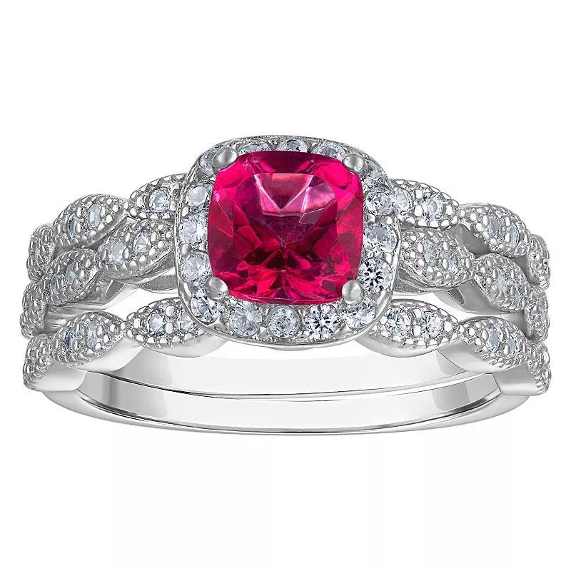 Sterling Silver Pink Topaz 3-Piece Ring Set, Womens Product Image