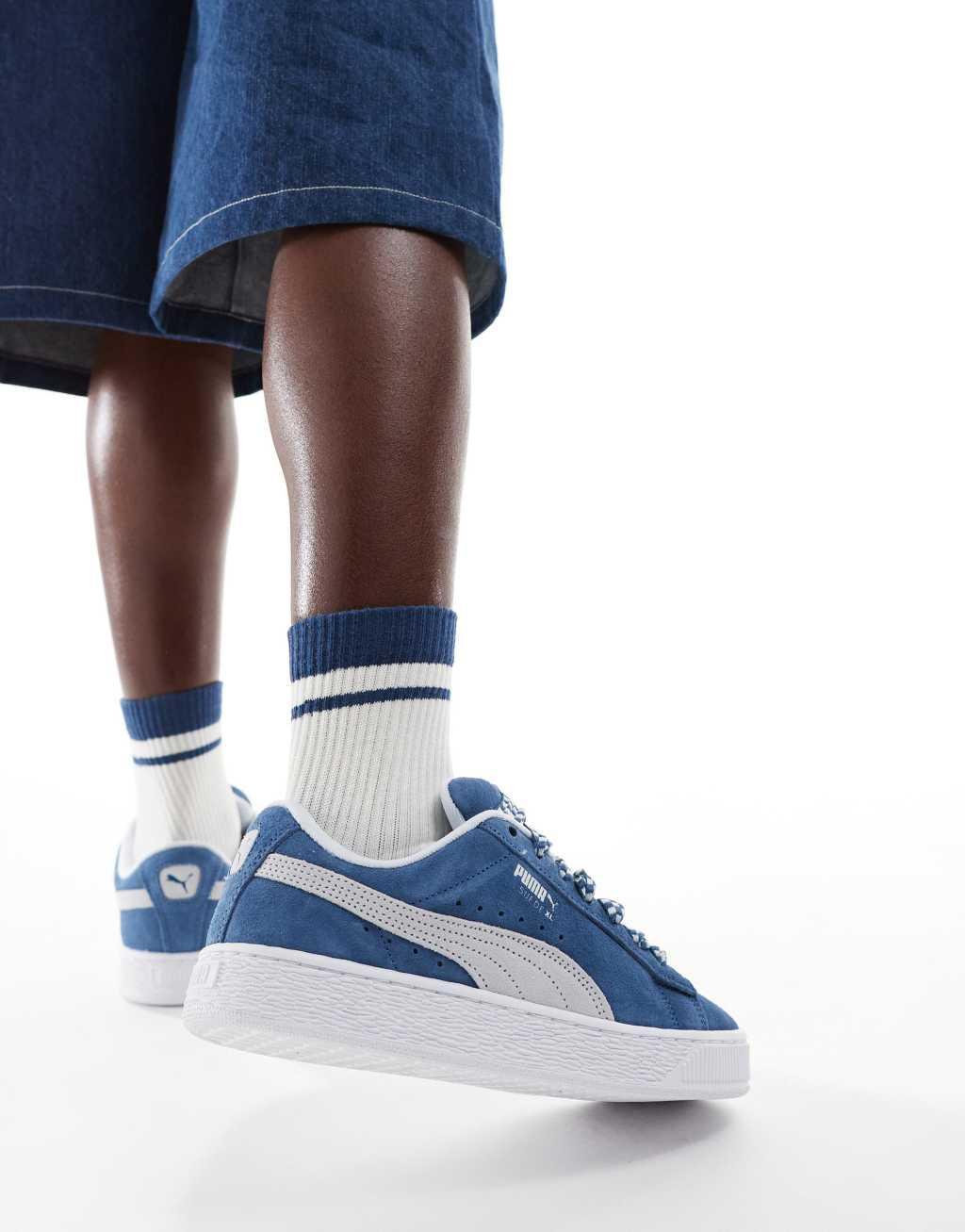 PUMA Suede XL sneakers with lace interest in blue and white Product Image