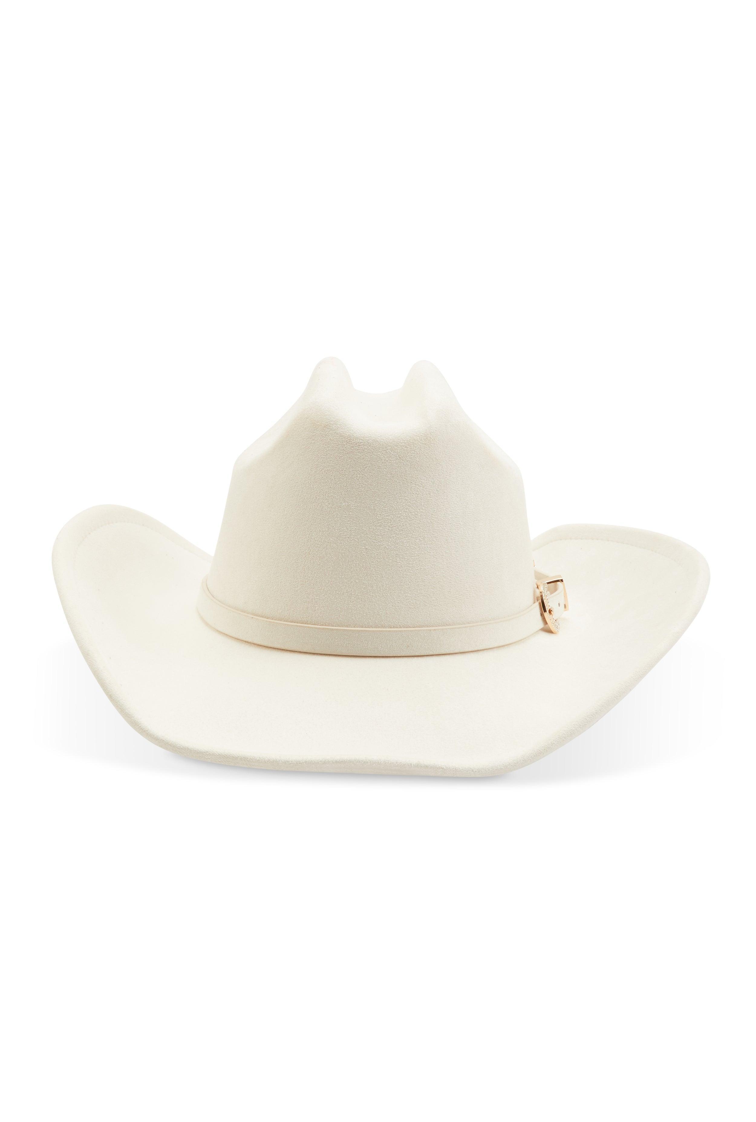 Rhinestone Buckle Faux Suede Cowboy Hat Female Product Image