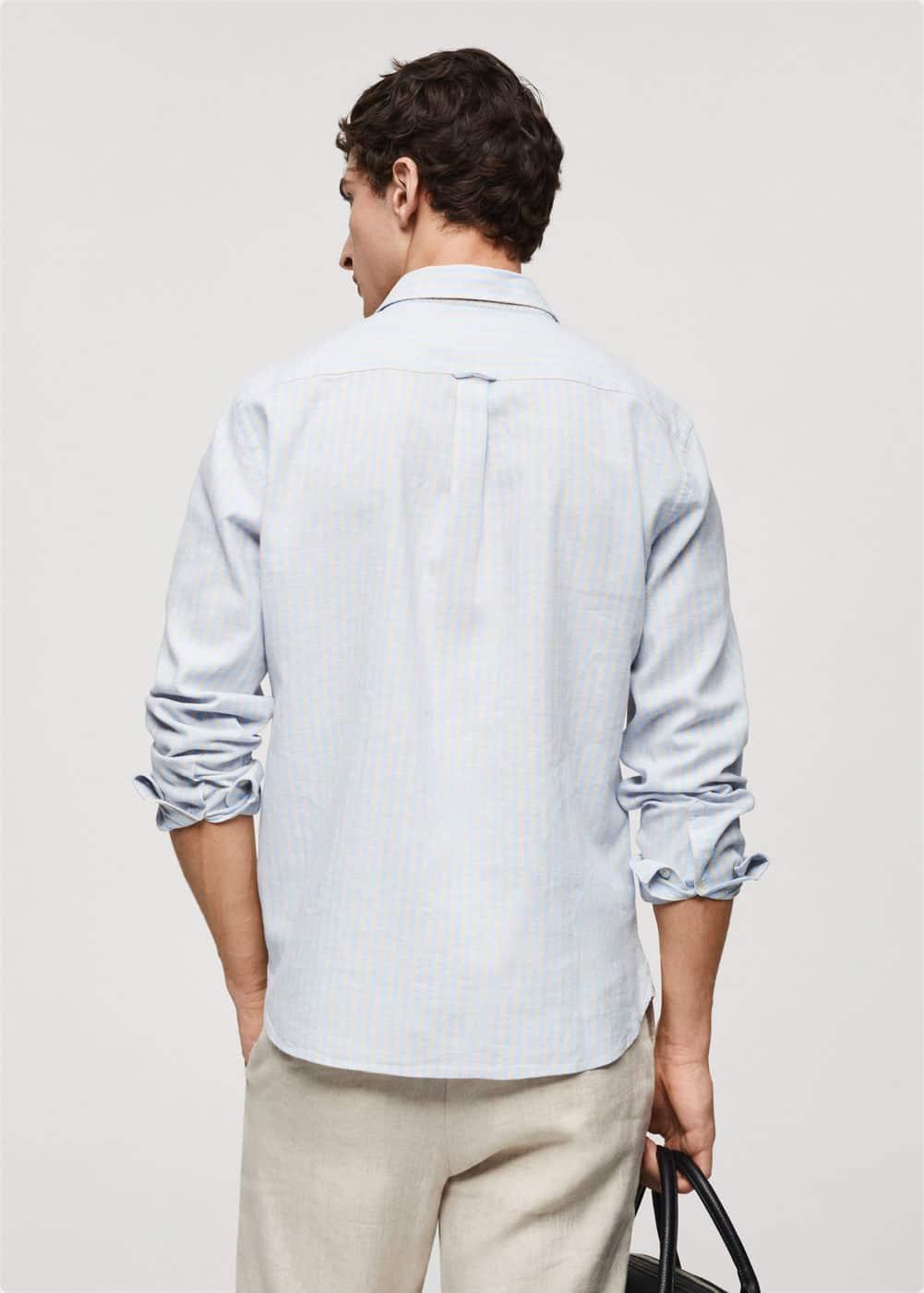 MANGO MAN - Regular-fit striped linen shirt beigeMen Product Image