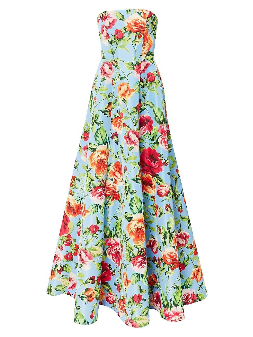 Womens Floral Strapless A-Line Gown Product Image