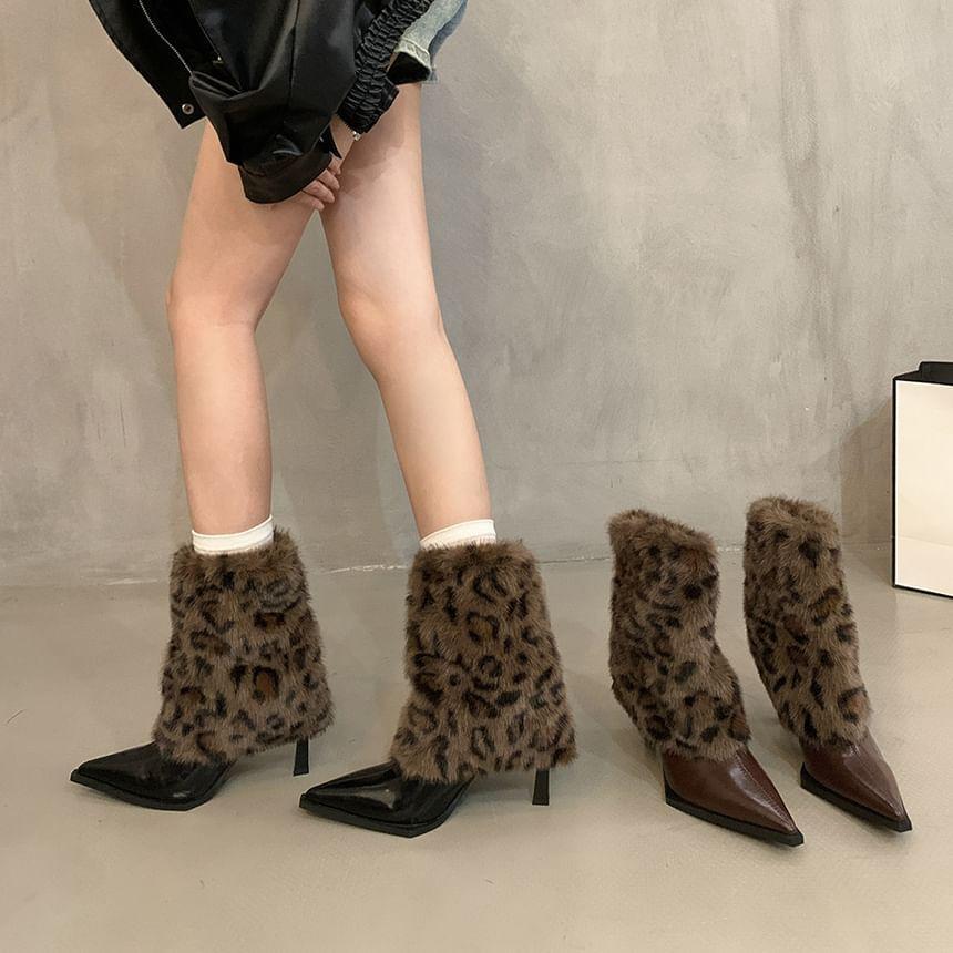 High Heel Leopard Print Pointed Short Boots product image