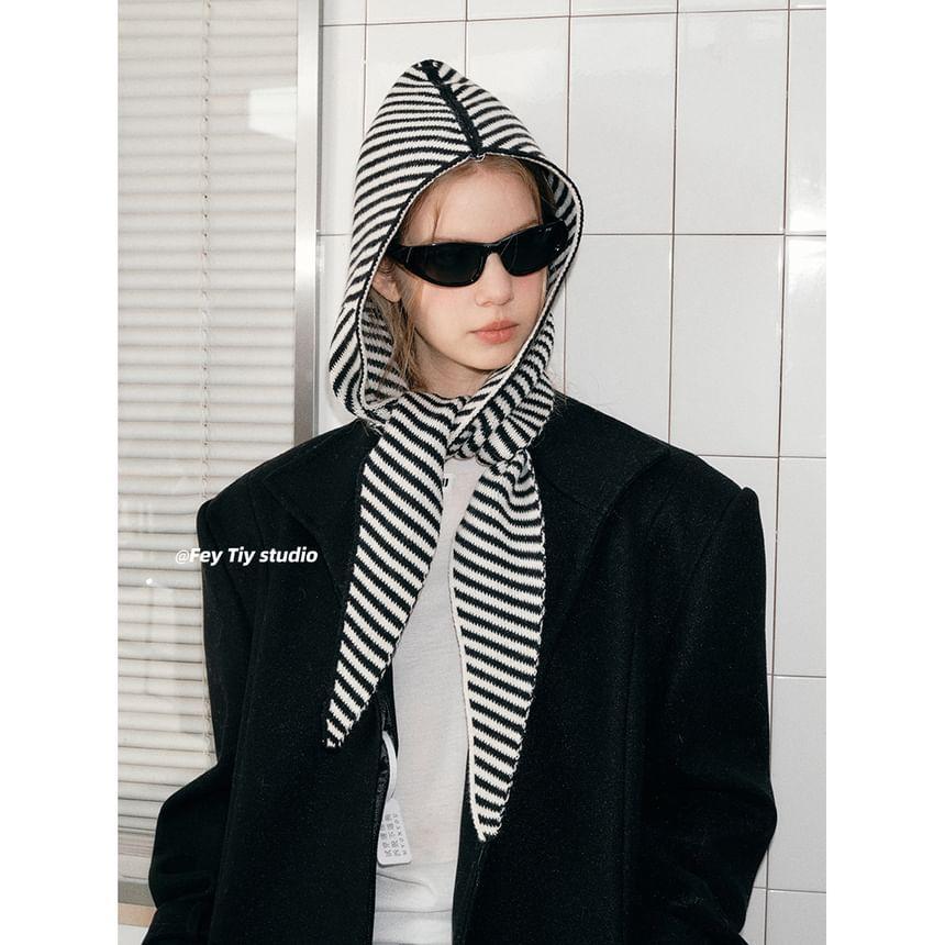 Striped Hooded Knit Scarf Product Image