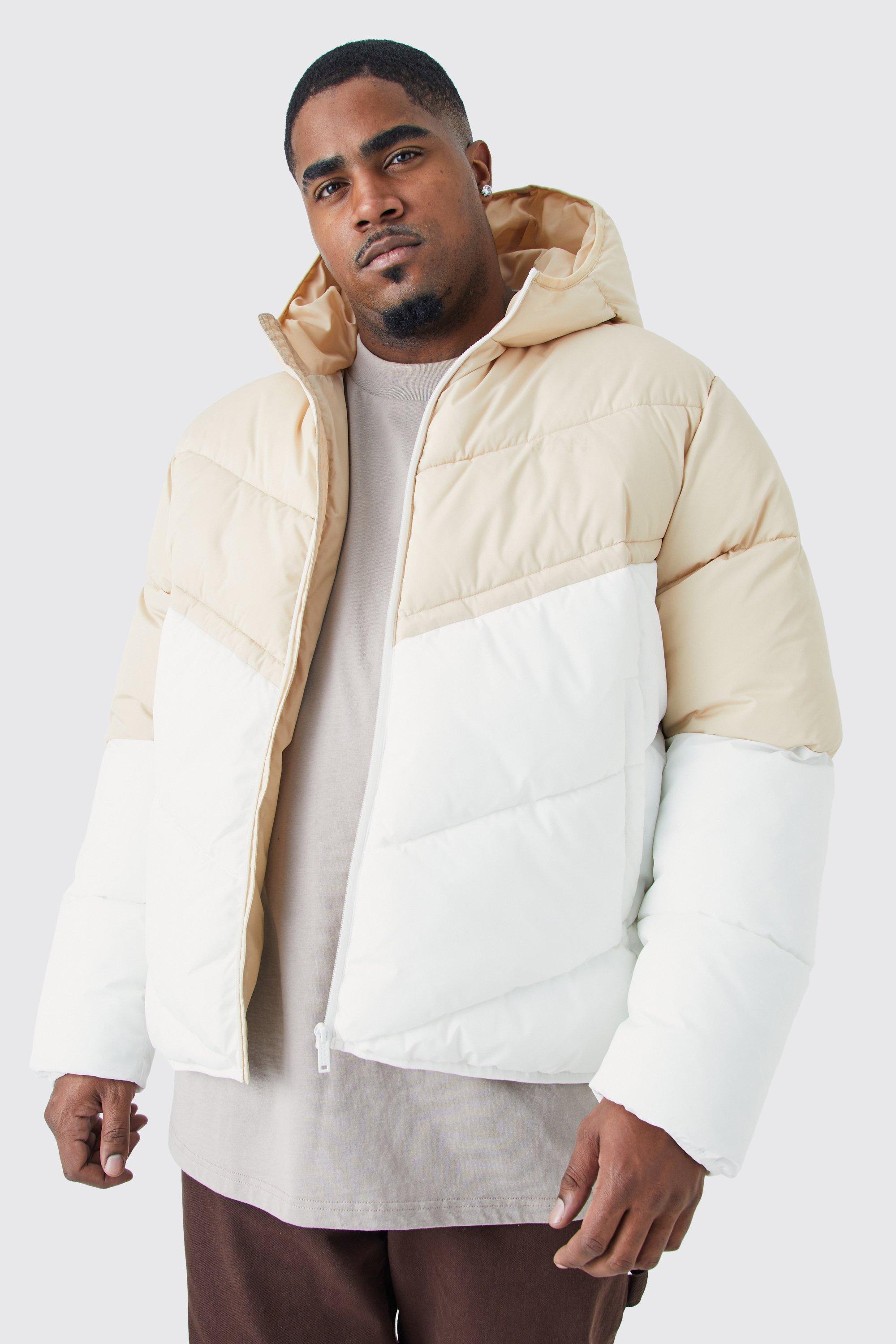 Plus Man Colour Block Quilted Puffer With Hood | boohooMAN USA Product Image