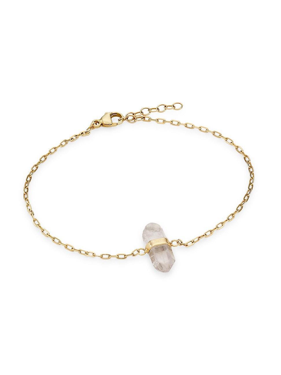 Womens 14K Gold & Crystal Quartz Chain Bracelet Product Image