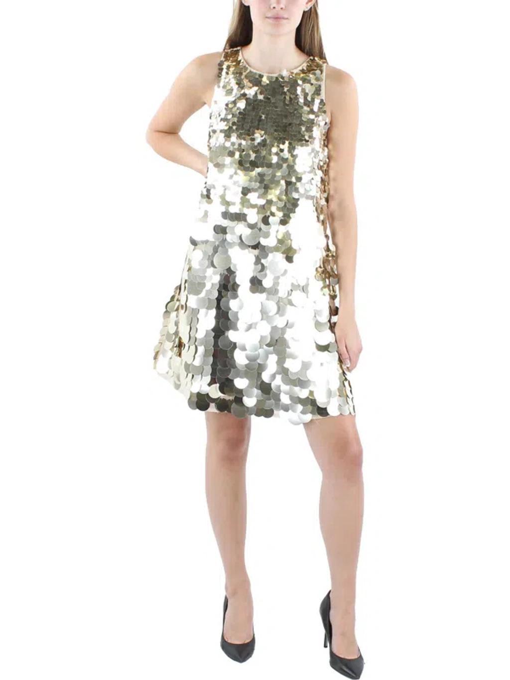 Womens Sequined Above Knee Mini Dress In Gold Product Image