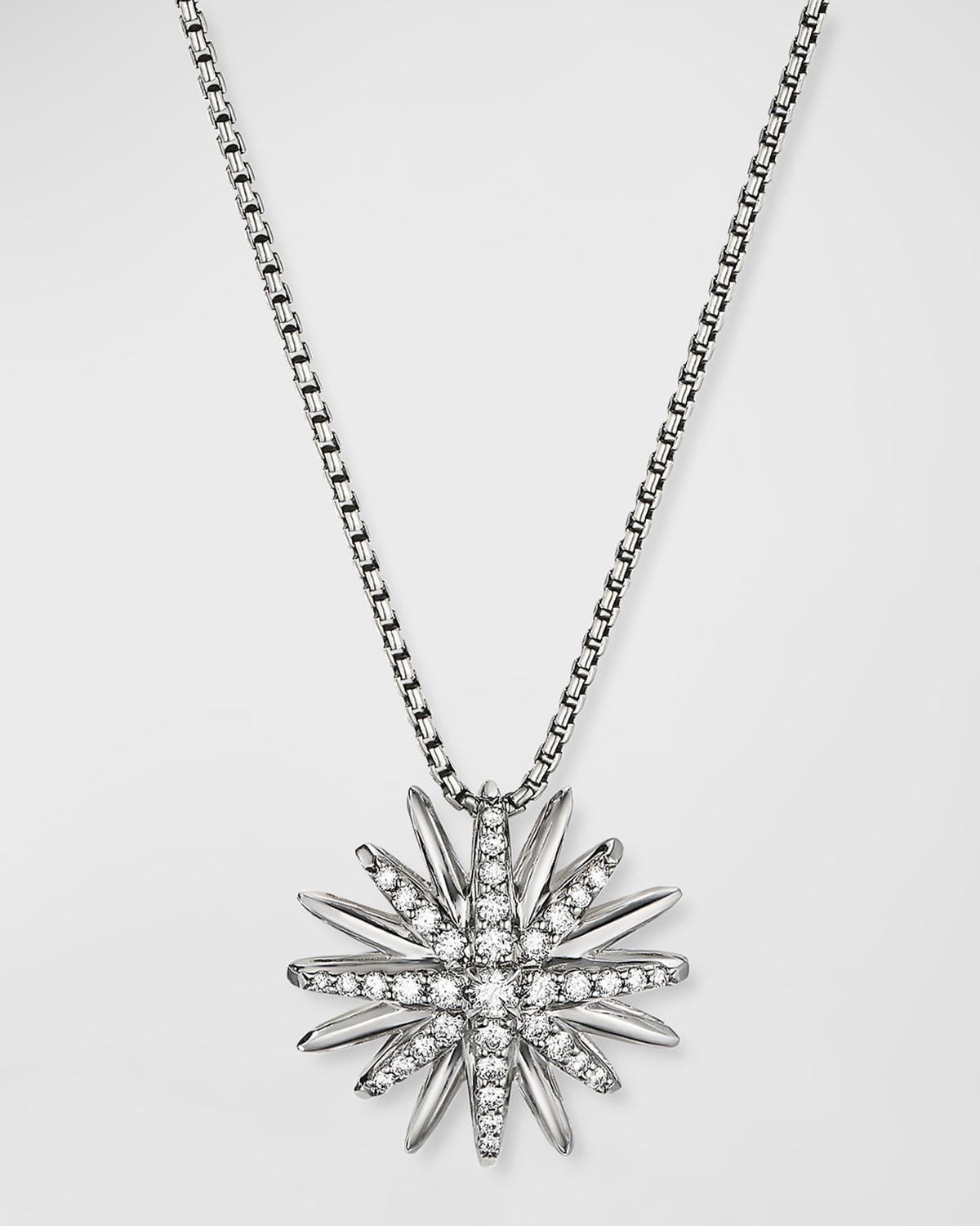 Womens Starburst Pendant Necklace in Sterling Silver with Pav Diamonds Product Image