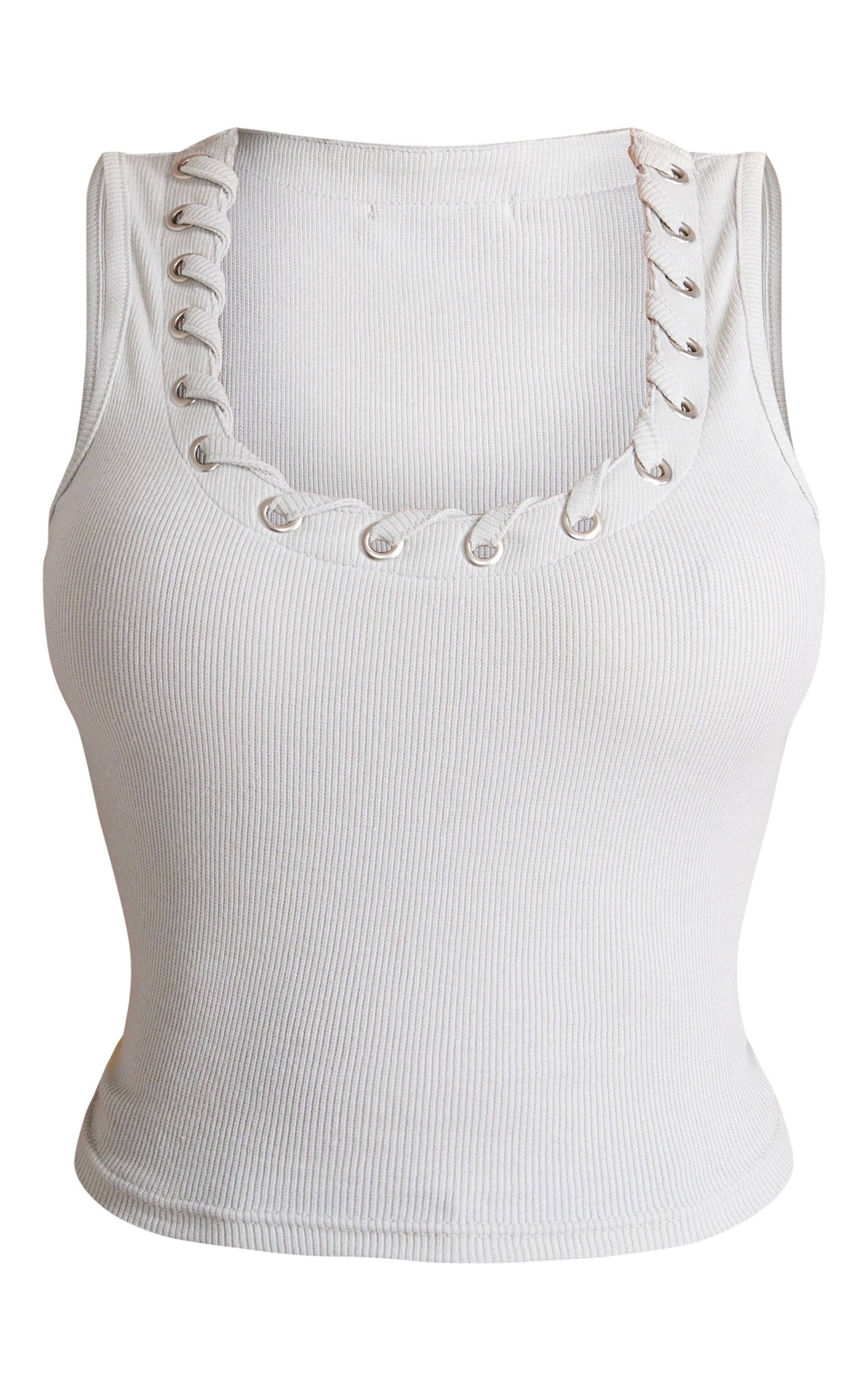 Shape Grey Marl Rib Eyelet Detail Longline Top Product Image