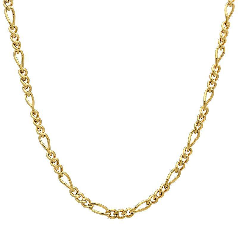 Steel Nation Mens Gold Tone Ion-Plated Figaro Link Chain Necklace Silver Product Image